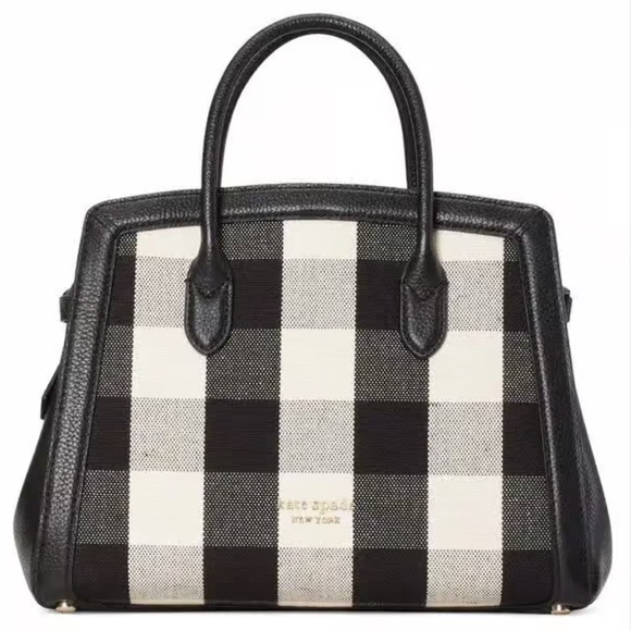 KATE SPADE ♠️ New York 🖤🤍BLACK & WHITE🤍🖤 KNOTT GINGHAM SATCHEL BAG 🌟EUC🌟 - Picture 1 of 17